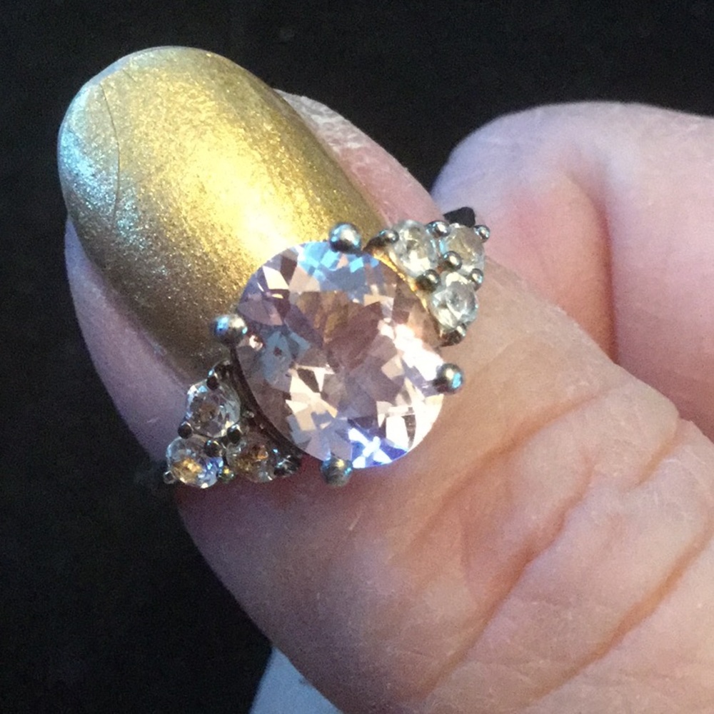 Genuine Pink Kunzite & White Sapphire Ring